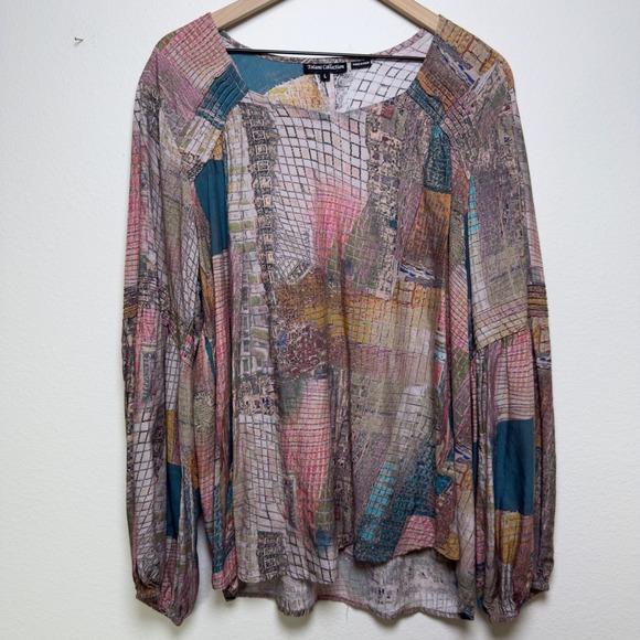 Tolani Collection Tops - Tolani Collection Women Patchwork Peasant Blouse Large Multicolor Abstract Artsy